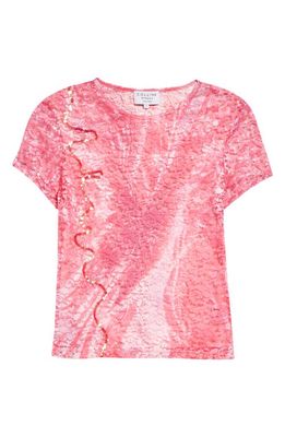 Collina Strada Sequin Cardio Lace Shrunken T-Shirt in Hot Pink Butterflies