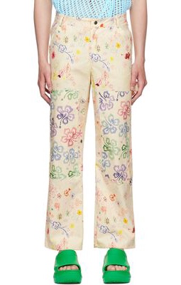 Collina Strada SSENSE Exclusive Off-White Doodle Flower Jeans