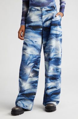 Collina Strada Stomp Dolphin Print Wide Leg Cotton Pants in Navy Dolphin