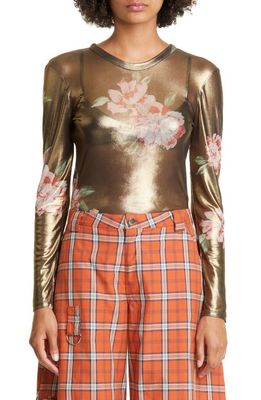 Collina Strada Women's Cardio Floral Print Gold Lamé Top in Gold Lame Floral