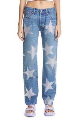 Collina Strada x Levi's Star Capsule Rhinestone 501 Straight Leg Jeans in Silver Star
