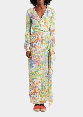Collinson Printed Linen Voile Wrap Gown