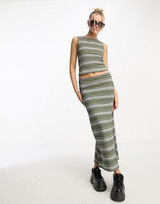 COLLSUON striped low rise maxi skirt in green - part of a set