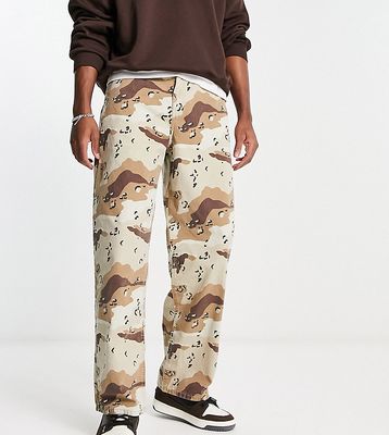COLLUSION 90s baggy washed camo pants in stone-Neutral