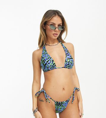 COLLUSION animal print adjustable halterneck bikini top in multi