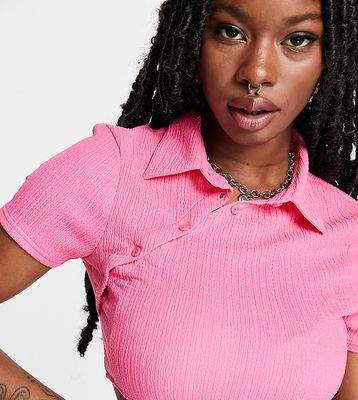 COLLUSION asymmetric cropped shirt in pink
