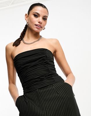 COLLUSION bandeau corset in black pinstripe