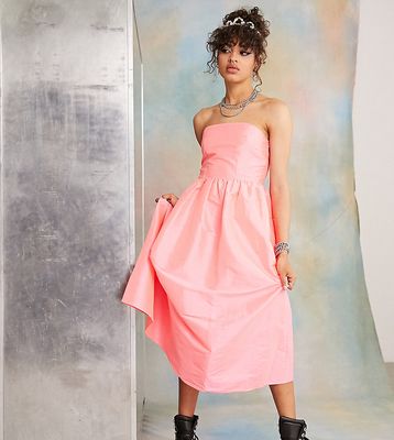 COLLUSION Bandeau fluted midi dress in pink