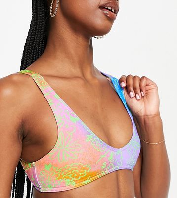 COLLUSION bikini top in neon floral print - MULTI