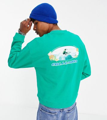 COLLUSION boxy sweatshirt with surf print in green
