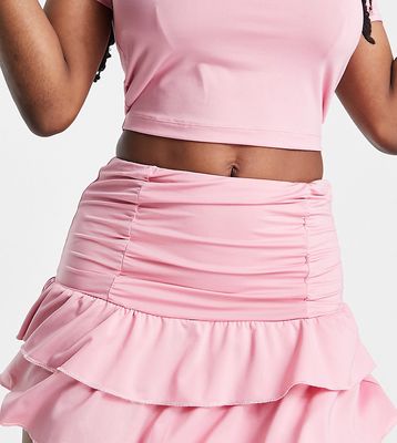 COLLUSION branded ruche rara mini skirt in pink - part of a set