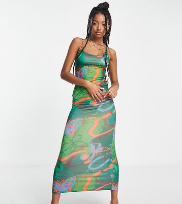 COLLUSION butterfly print cami maxi dress in green