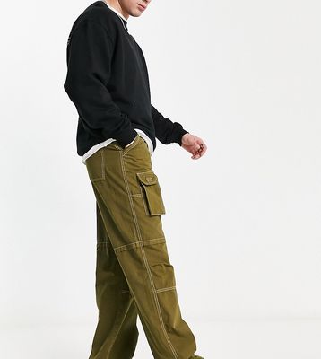 COLLUSION cargo pants with white stitch in olive-Green