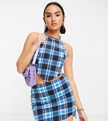 COLLUSION corset halterneck scarf top in printed fleece-Multi