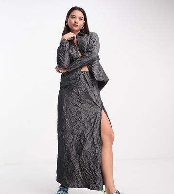 COLLUSION crinkle maxi skirt with side slit in gray - part of a set
