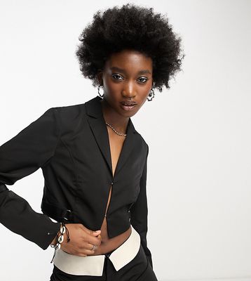 COLLUSION cropped blazer with eyelet closure in black - part of a set
