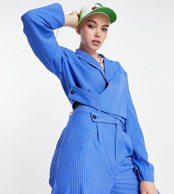 COLLUSION cropped blazer with wrap detail in blue pinstripe - part of a set