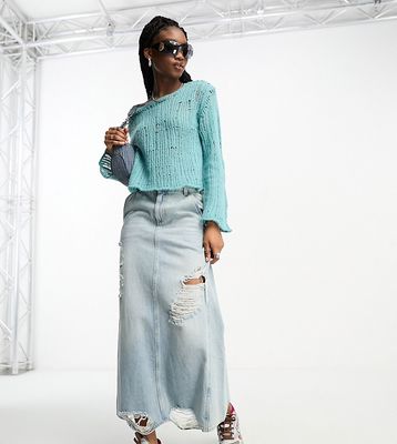 COLLUSION distressed knit sweater in light blue
