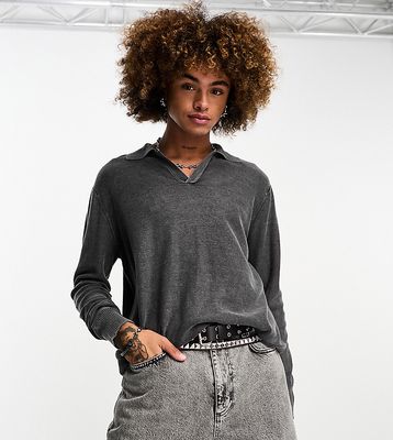 COLLUSION distressed knitted polo sweater in washed gray