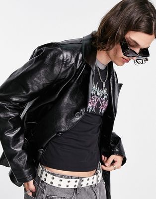 COLLUSION faux leather jacket in black