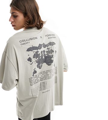 COLLUSION Forever band print T-shirt in stone-Neutral
