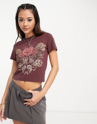 COLLUSION grunge rose print fitted t-shirt in red