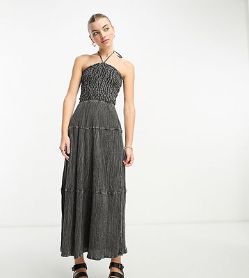 COLLUSION halterneck shirred textured maxi dress in washed gray