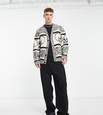 COLLUSION knit cardigan with skull jacquard in black and white-Multi