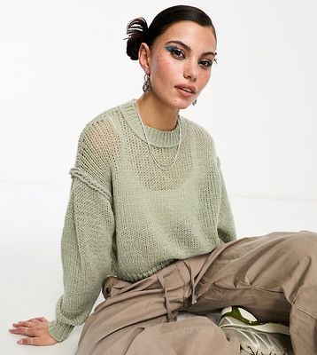 COLLUSION knit crew neck sweater in pale green-Pink