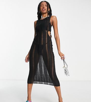COLLUSION knit cut out tank top midi dress in black