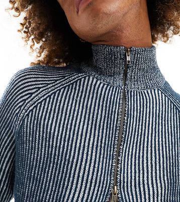 COLLUSION knit double ended zip through plated sweater in blue