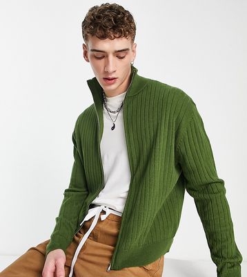 COLLUSION knit zip up sweater in dark green