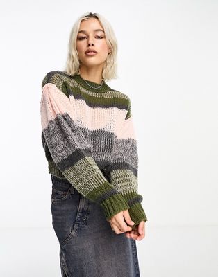 COLLUSION knitted crew neck sweater in multi stripe