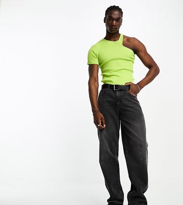 COLLUSION knitted one shoulder top in rib in lime green