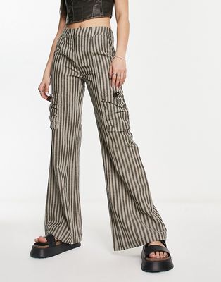 COLLUSION laundered stripe pants with pocket detail in brown