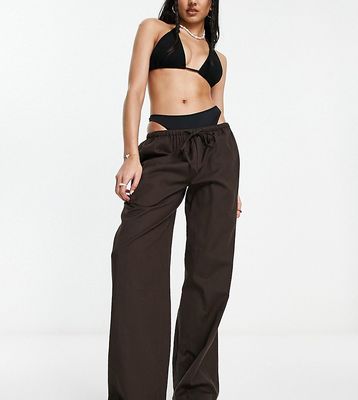 COLLUSION linen low rise beach pants in brown