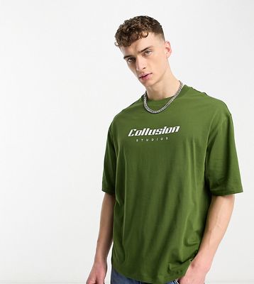 COLLUSION logo reserve t-shirt in dark green