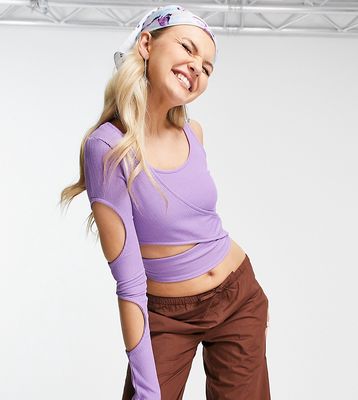 COLLUSION long sleeve cut out ribbed top in purple