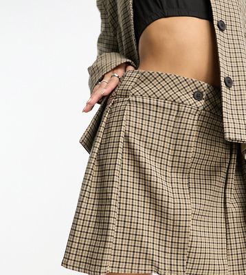 COLLUSION micro pleated skirt in spliced neutral plaid - part of a set