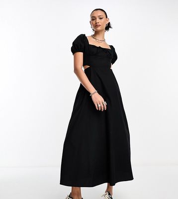 COLLUSION milkmaid cut out detail maxi dress in black