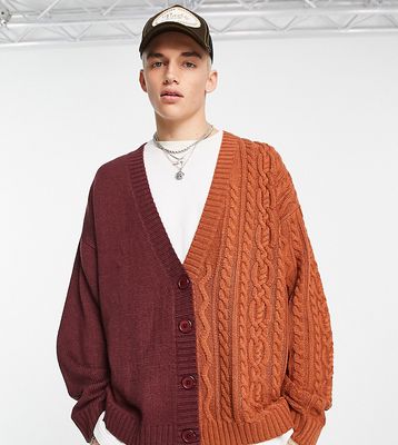 Collusion mixed cable knit cardigan in burgundy-Multi