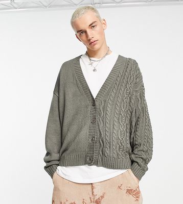 COLLUSION mixed cable knit cardigan in charcoal-Gray