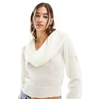 COLLUSION multi-wear knit sweater top with distressing in ecru-White