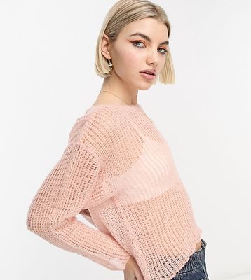 COLLUSION open stitch knit sweater in light pink