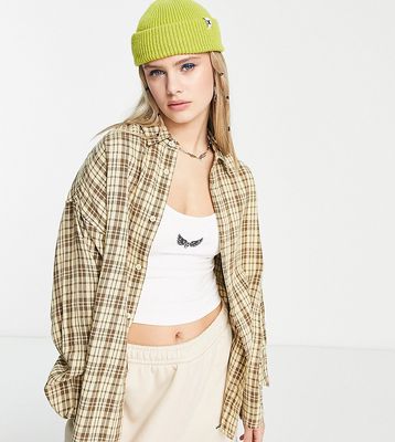 COLLUSION oversized check shirt in neutral-White
