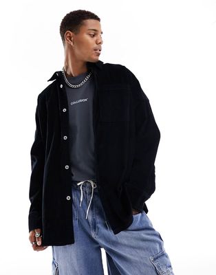 COLLUSION oversized cord shirt in black-Gray