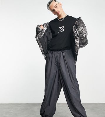 COLLUSION oversized crinkle parachute cargo pants in gray