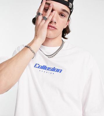 COLLUSION oversized embroidered logo t-shirt in white