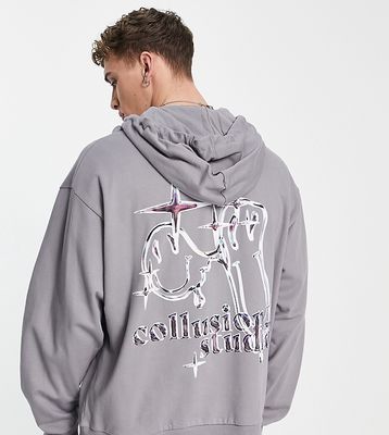 COLLUSION oversized hoodie with drippy face graphic in gray