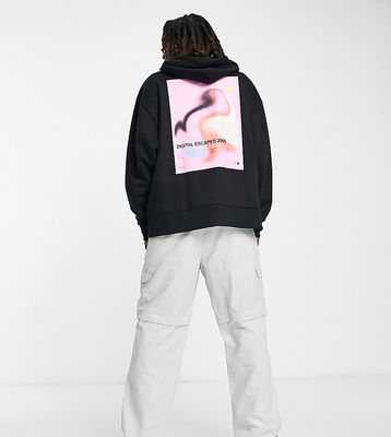 COLLUSION photographic back print hoodie in black